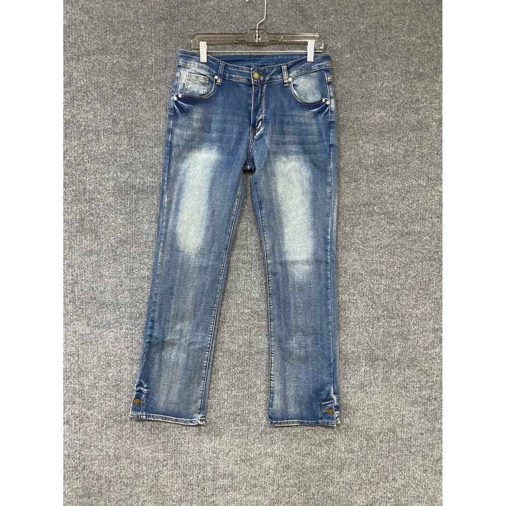 Unbranded Medium Wash Straight Leg Jeans Rainbow Back Pocket Embroidery 30x30